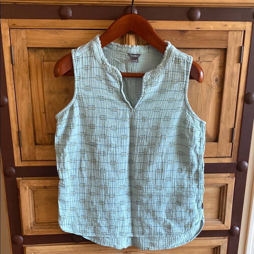 Eddie Bauer Blue Mandarin Collar Tank Top